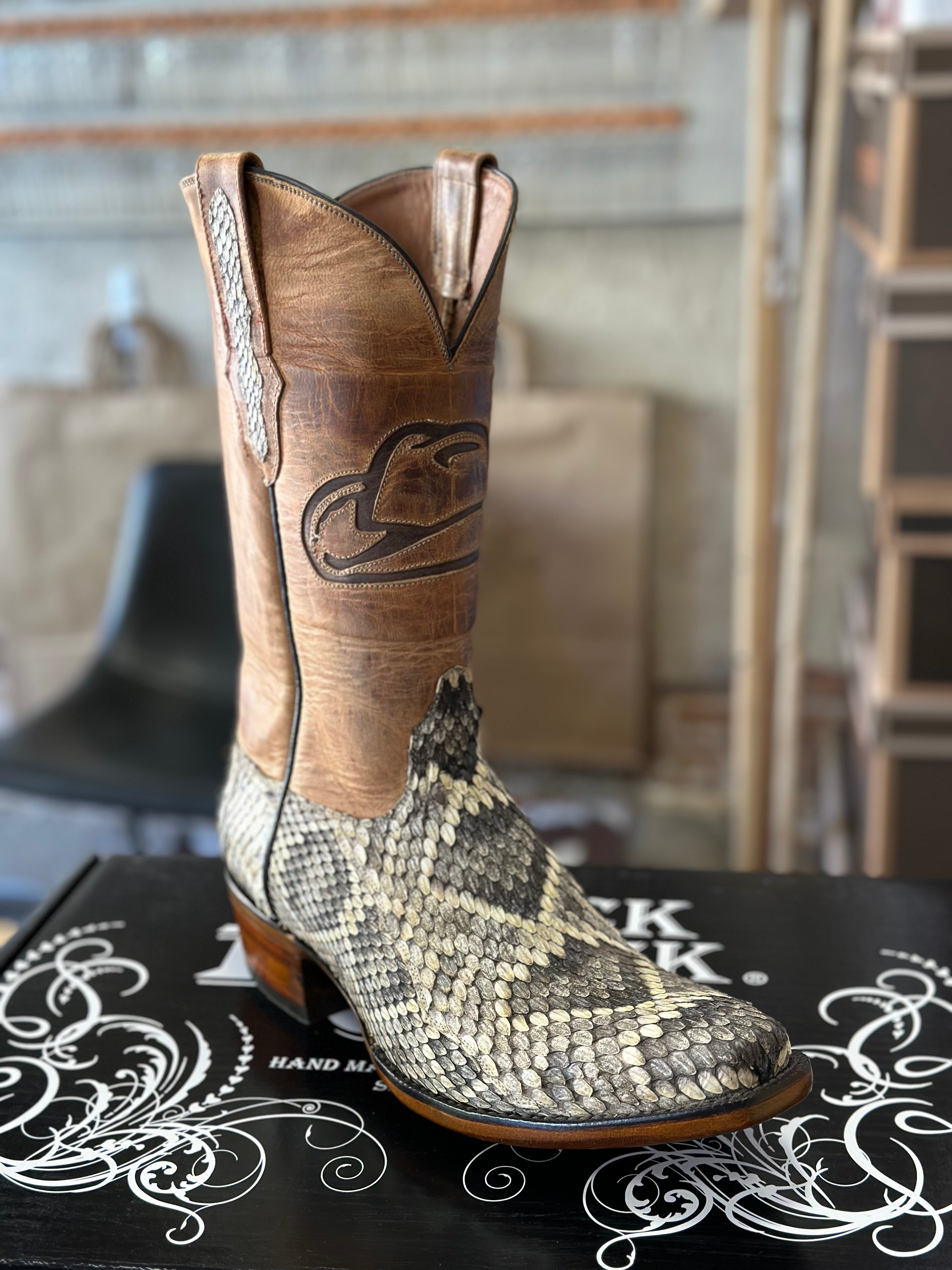 Mens square toe snakeskin boots on sale