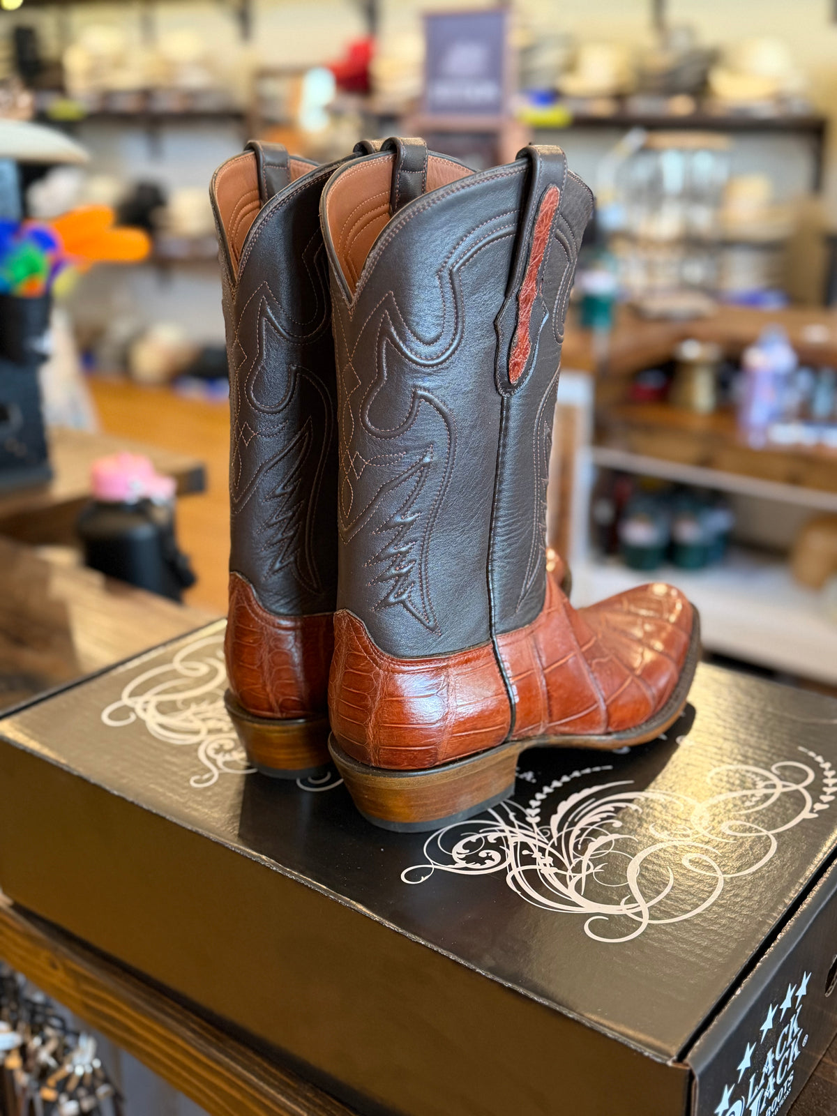 Black Jack Wild Gator Belly Cowboy Boots - Burnished Cognac