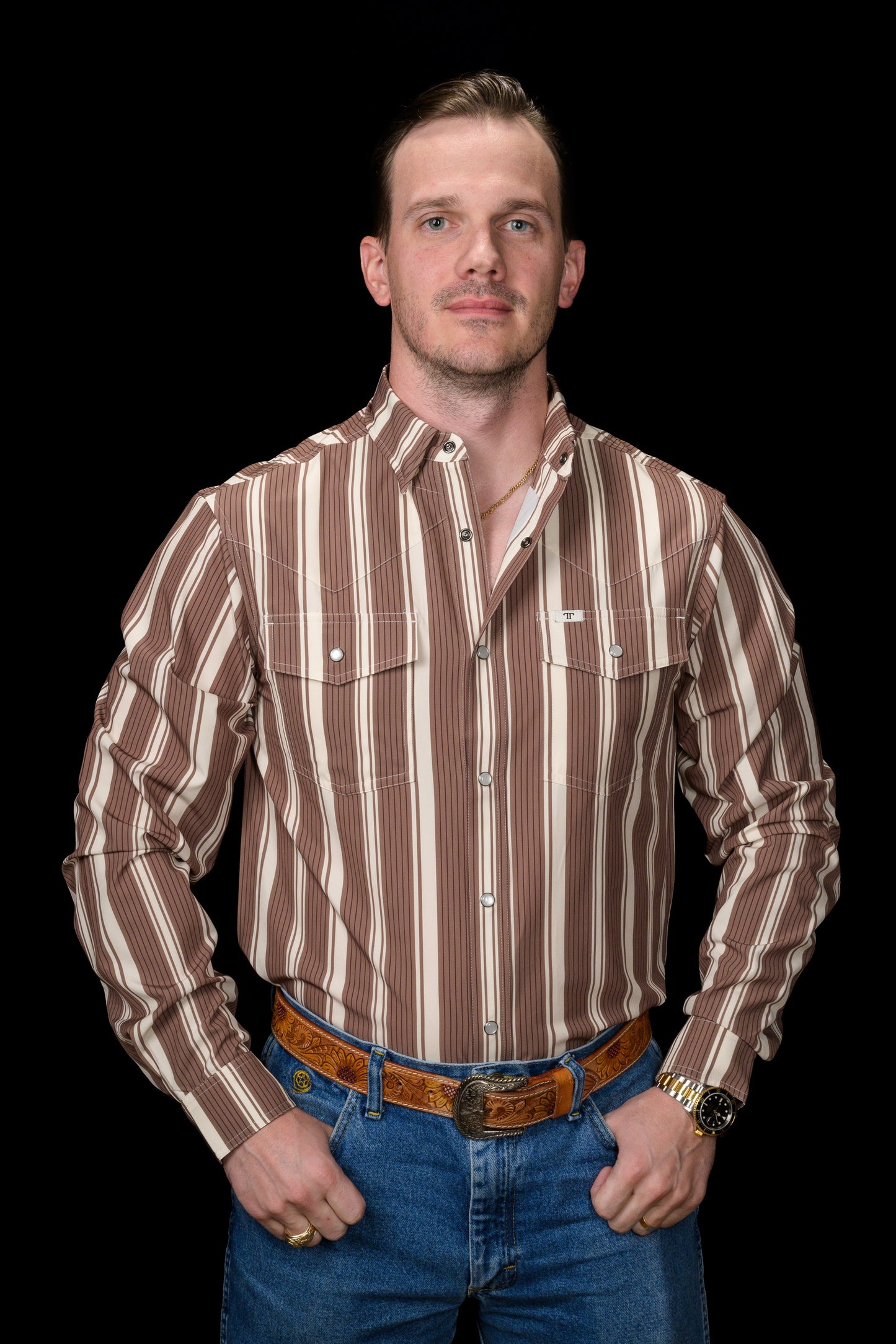 Ferrell Brand The Atlas in Brown - Long Sleeve Snap Shirt