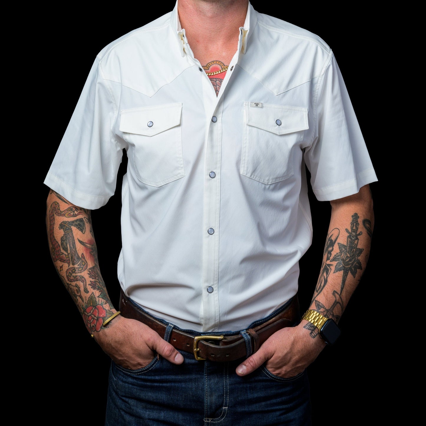 Ferrell Core - White Short Sleeve Snap Shirt