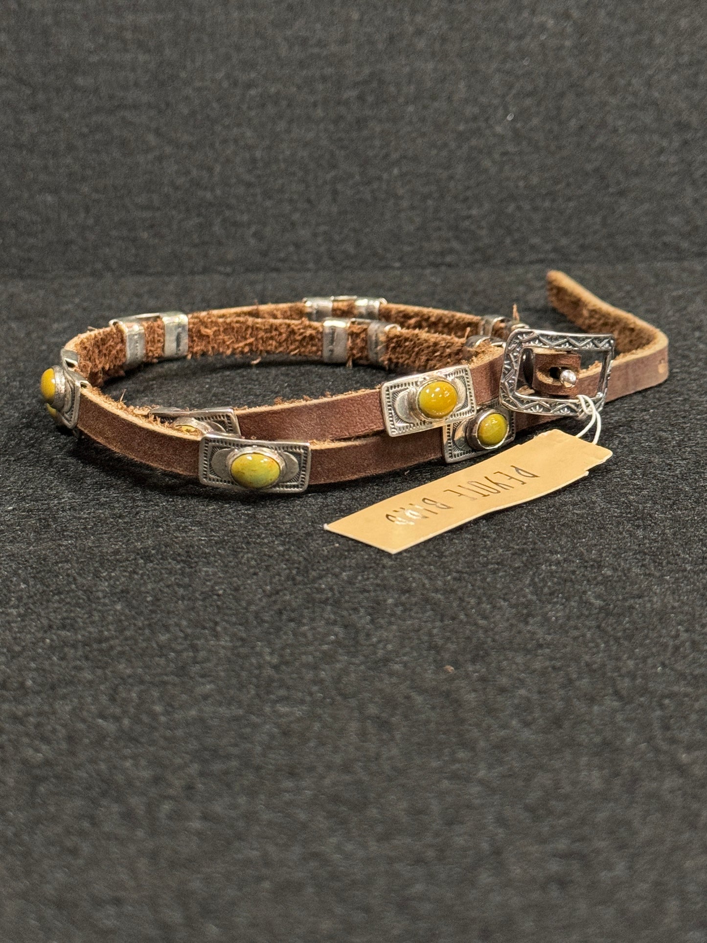Green Amber Leather Hatband