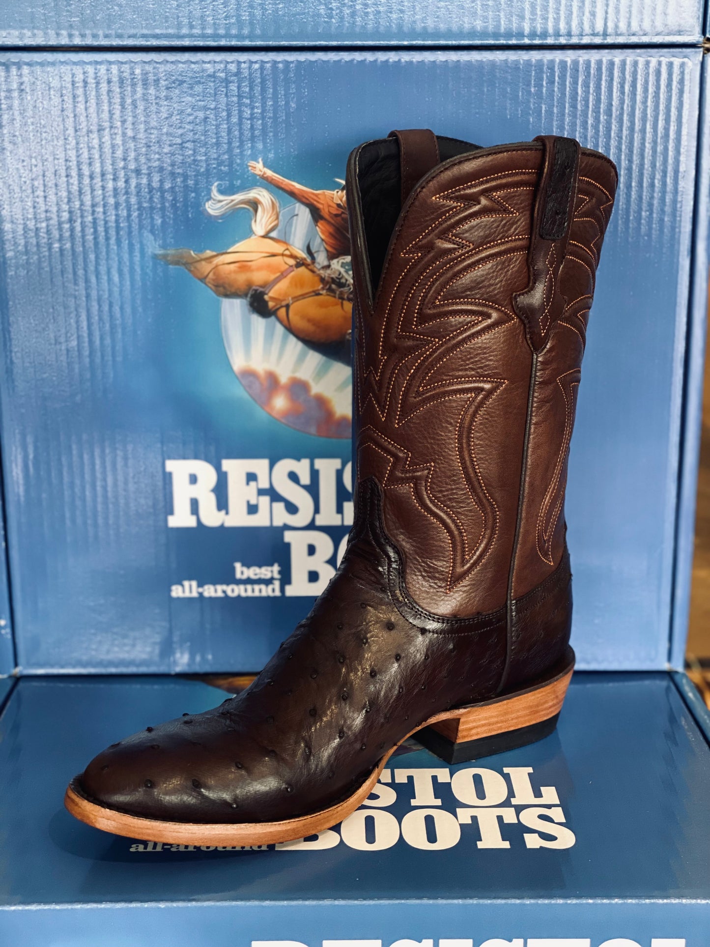 Resistol Brown Gold Full Quill Ostrich Boots