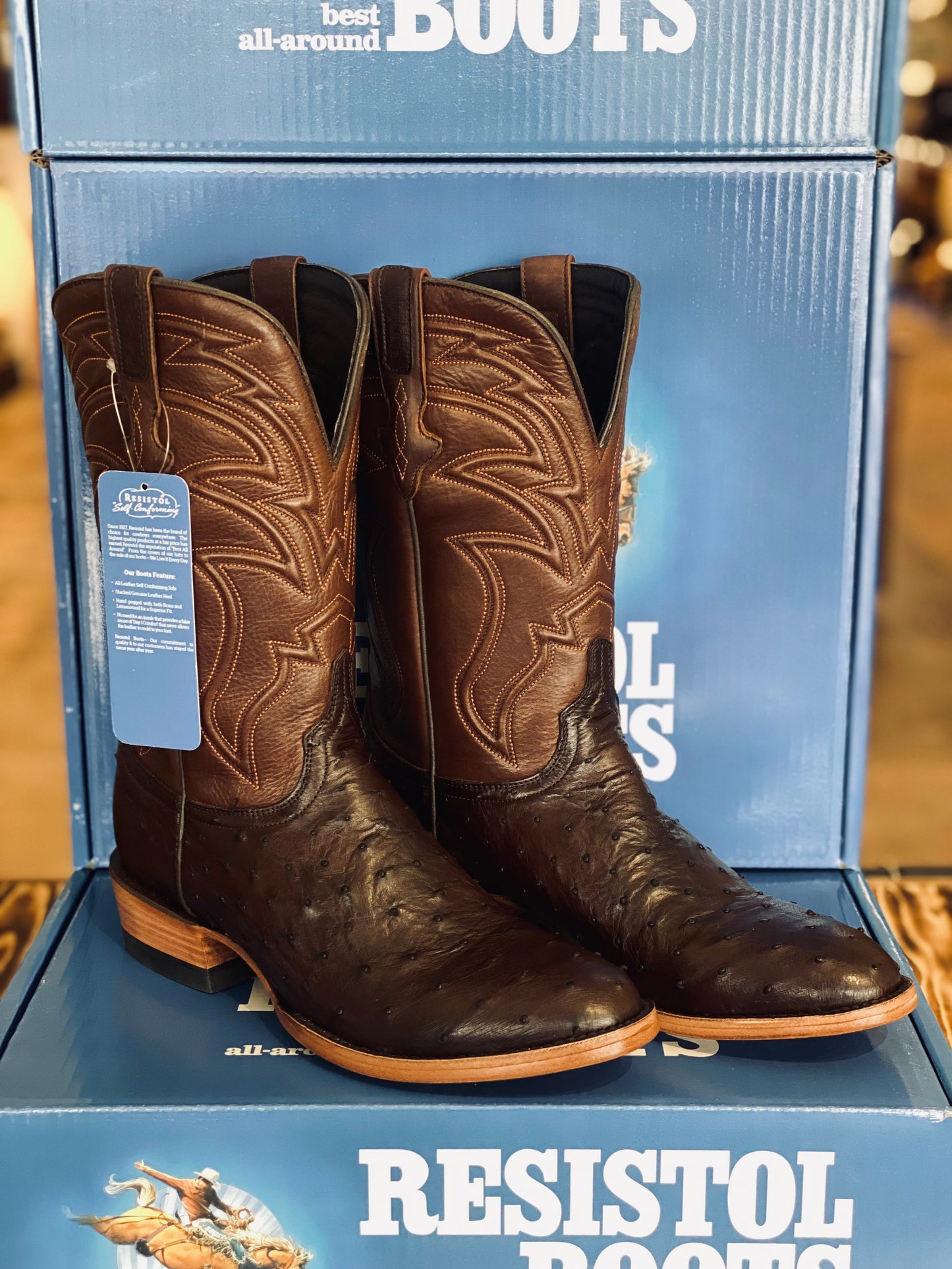 Resistol Brown Gold Full Quill Ostrich Boots