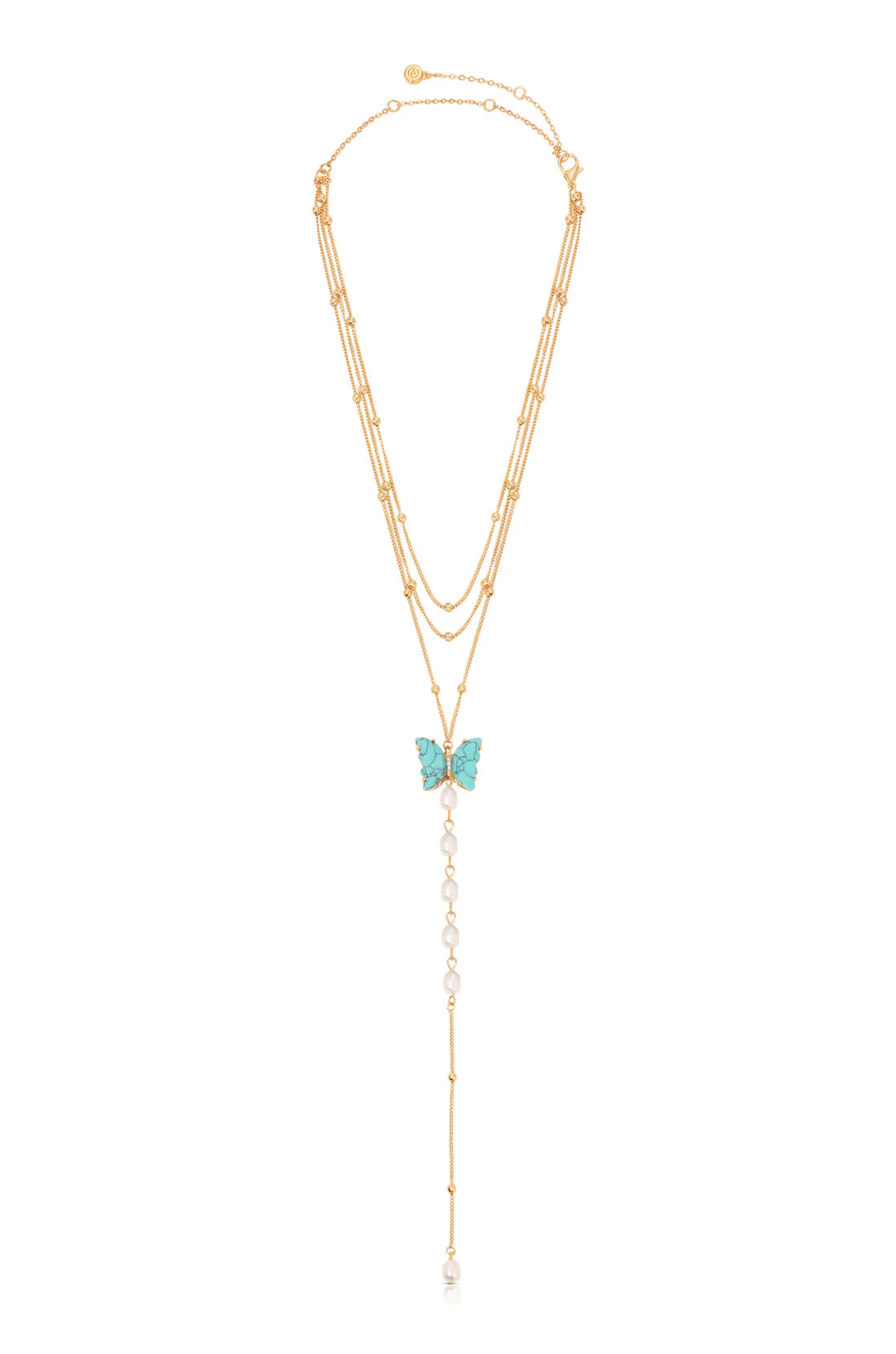 Ettika Turquoise Butterfly Pearl Chain Lariat Necklace
