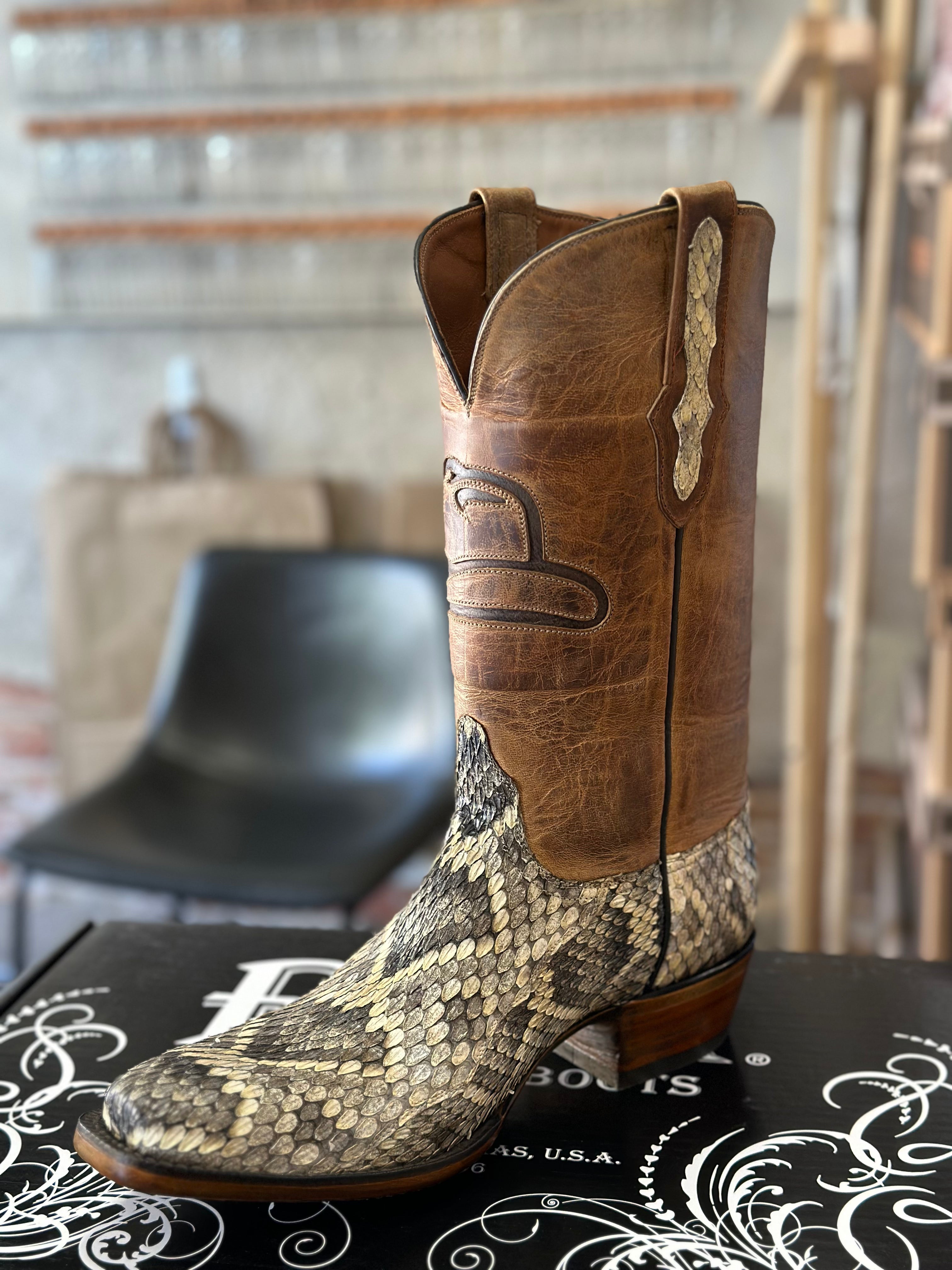 韓国 ガレージブランド Retros アウトドアシェルフ 激レア 希少 Black Jack Eastern Diamondback Rattlesnake Boots – McKinney Hat