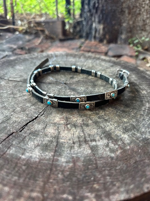 Rick Montano Turquoise Sterling Silver Hat Band, Conchos Waterfall
