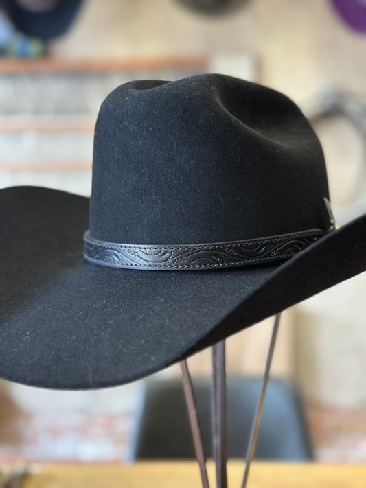 Tooled Leather Hat Band w/ Silver Buckle