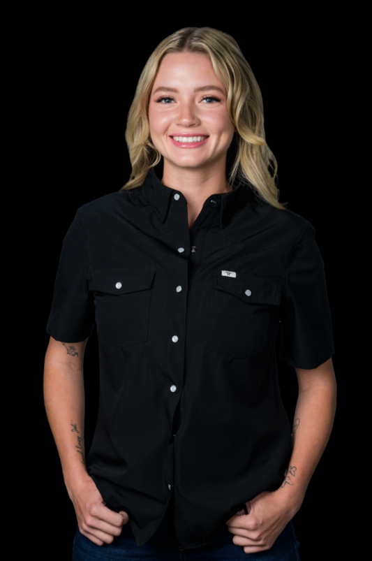 FERRELL BRAND CORE - Women's Black Short Sleeve Snap Shirt