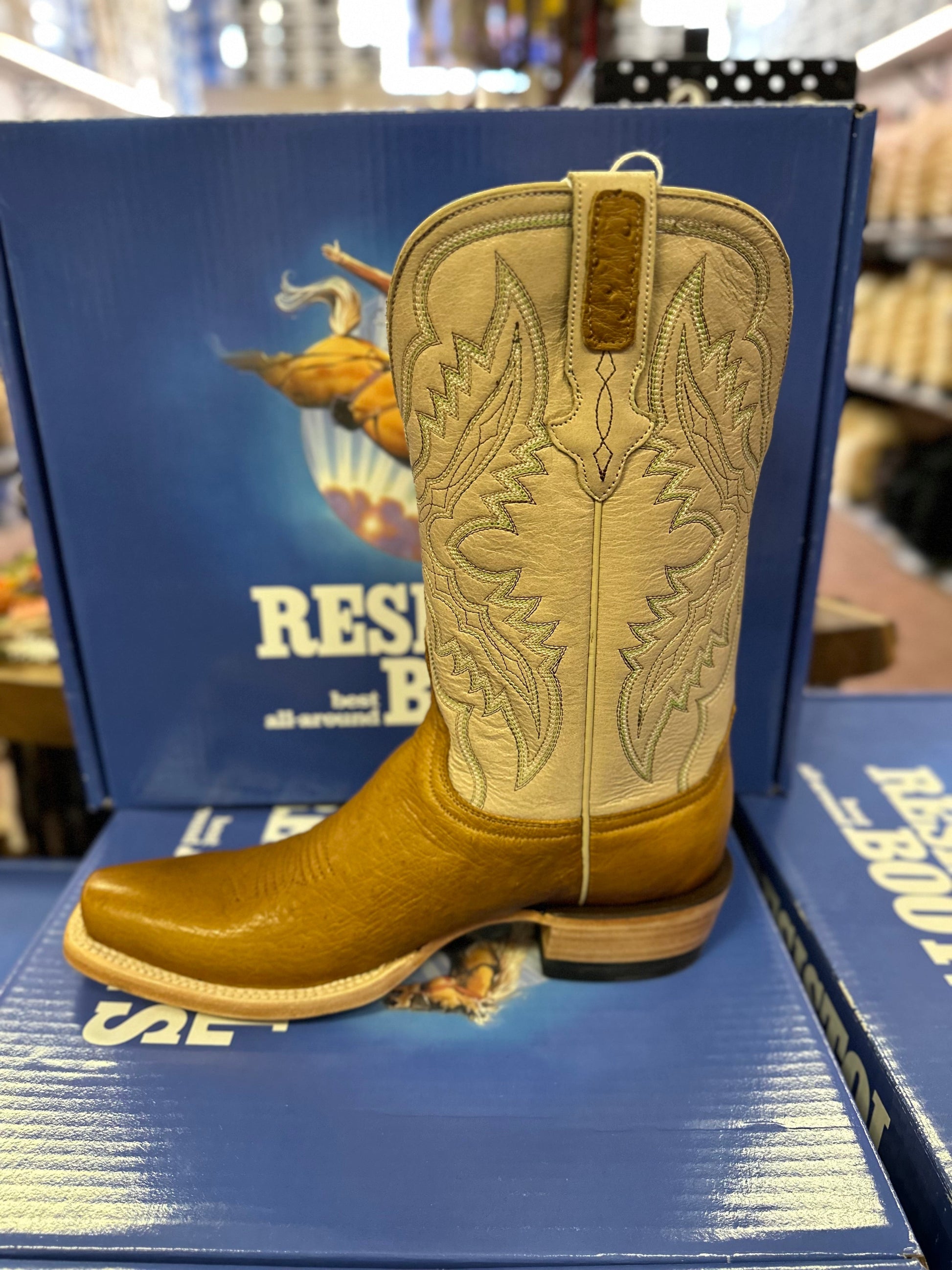 Resistol Boots Smooth Ostrich Cutter Toe Saddle Tan