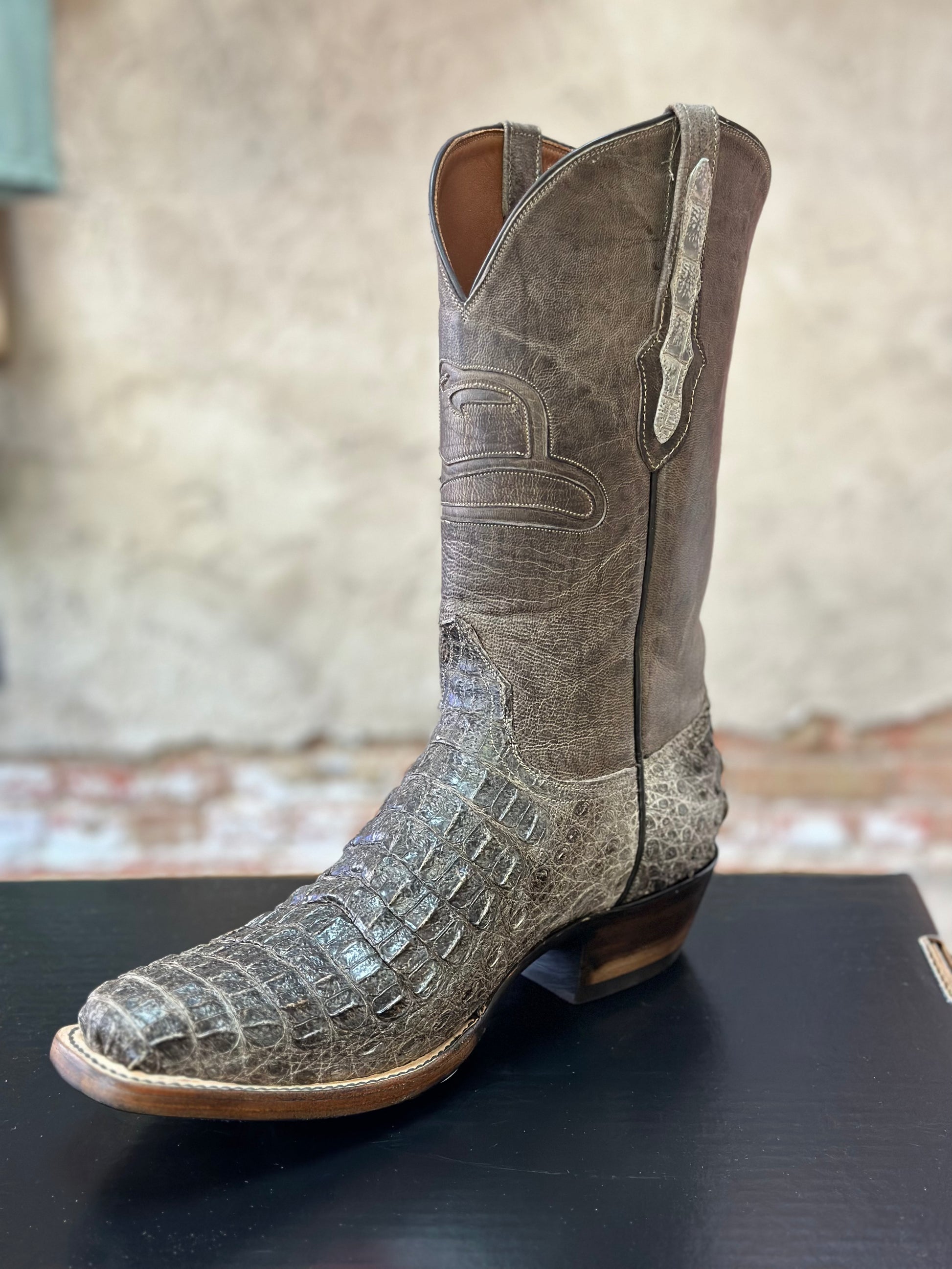Black Jack Natural Caiman Hornback Boots BODY CUT McKinney Hat