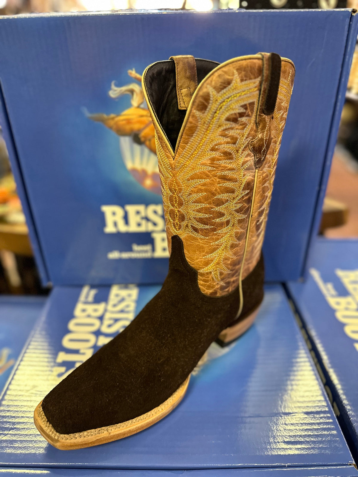 Top Hand Rough Out Cutter Toe Resistol Boots - Rough Out - Cutter Toe - Chocolate – McKinney Hat Company