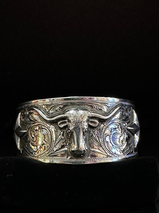 Bohlin Custom Sterling Silver Longhorn Cuff Bracelet with Stars Overlay