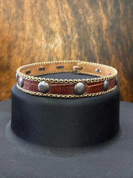 Hallett Peak Alligator Hatband with Hammered Silver Conchos