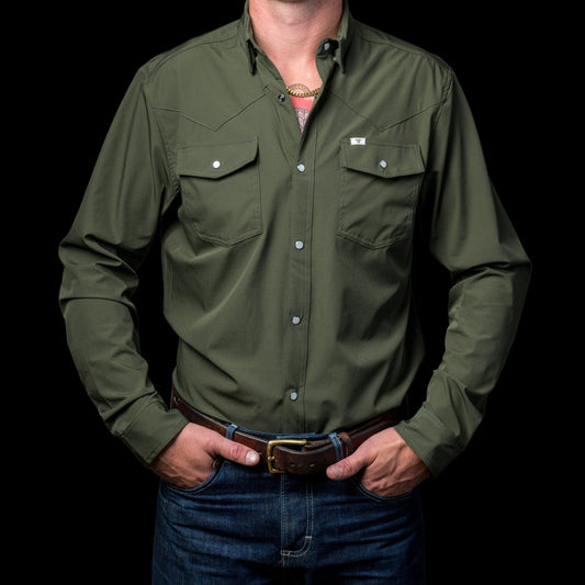 Ferrell CORE - Men's Olive Green Long Sleeve Snap Shirt