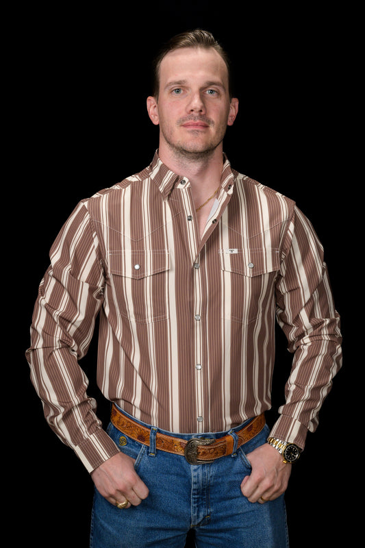 Ferrell Brand The Atlas in Brown - Long Sleeve Snap Shirt