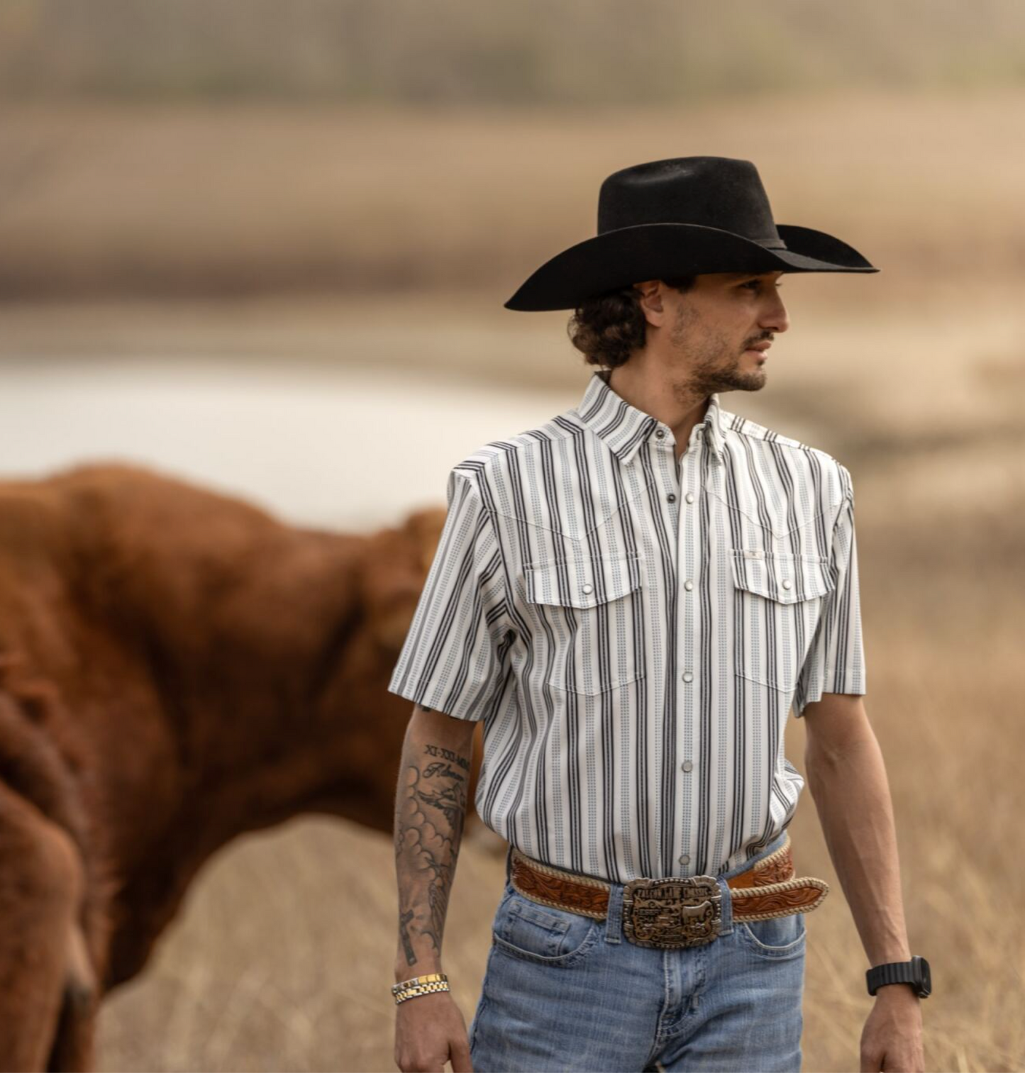 Ferrell Brand - The Jake in White - Short Sleeve Pearl Snap Shirt