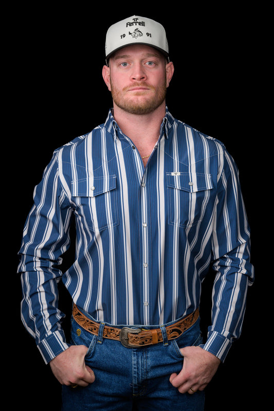 Ferrell Brand The Atlas in Blue - Long Sleeve Snap Shirt