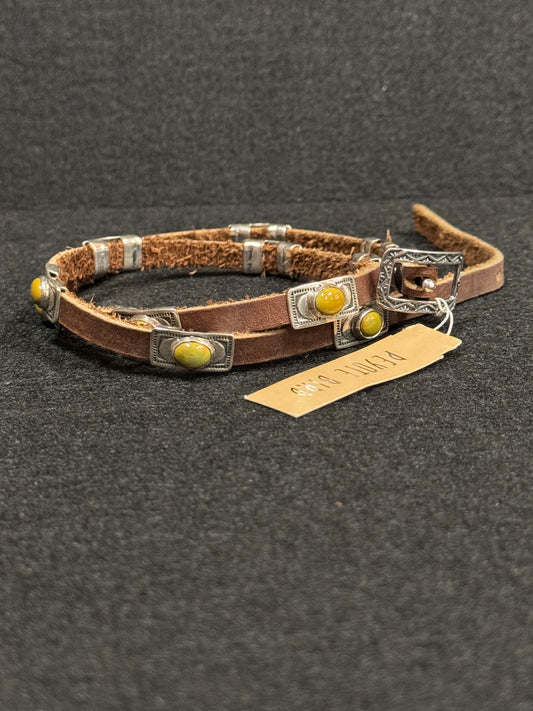 Green Amber Leather Hatband