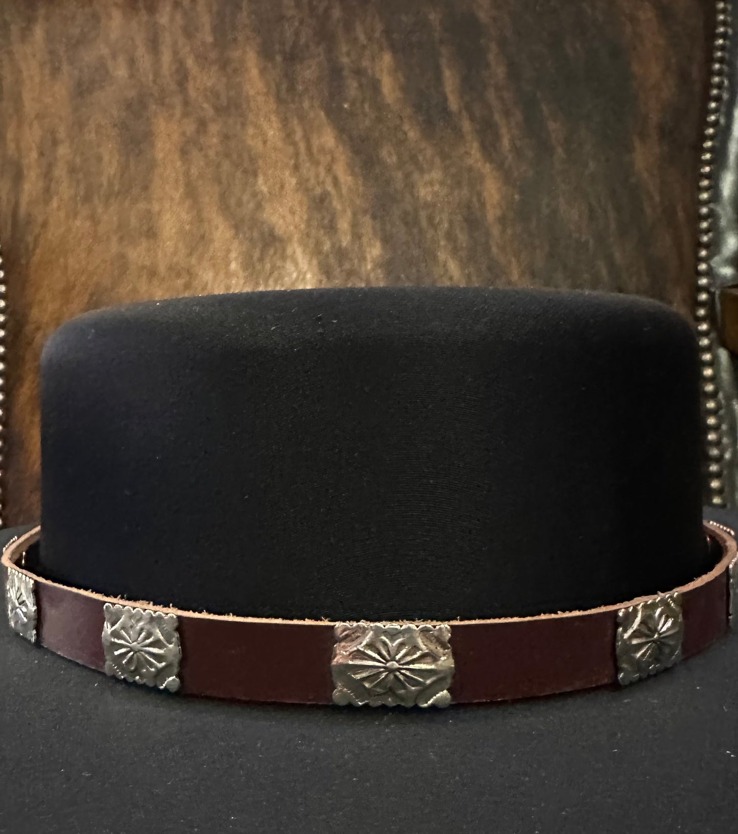 Silver Concho with Navajo Made Leather Hatband