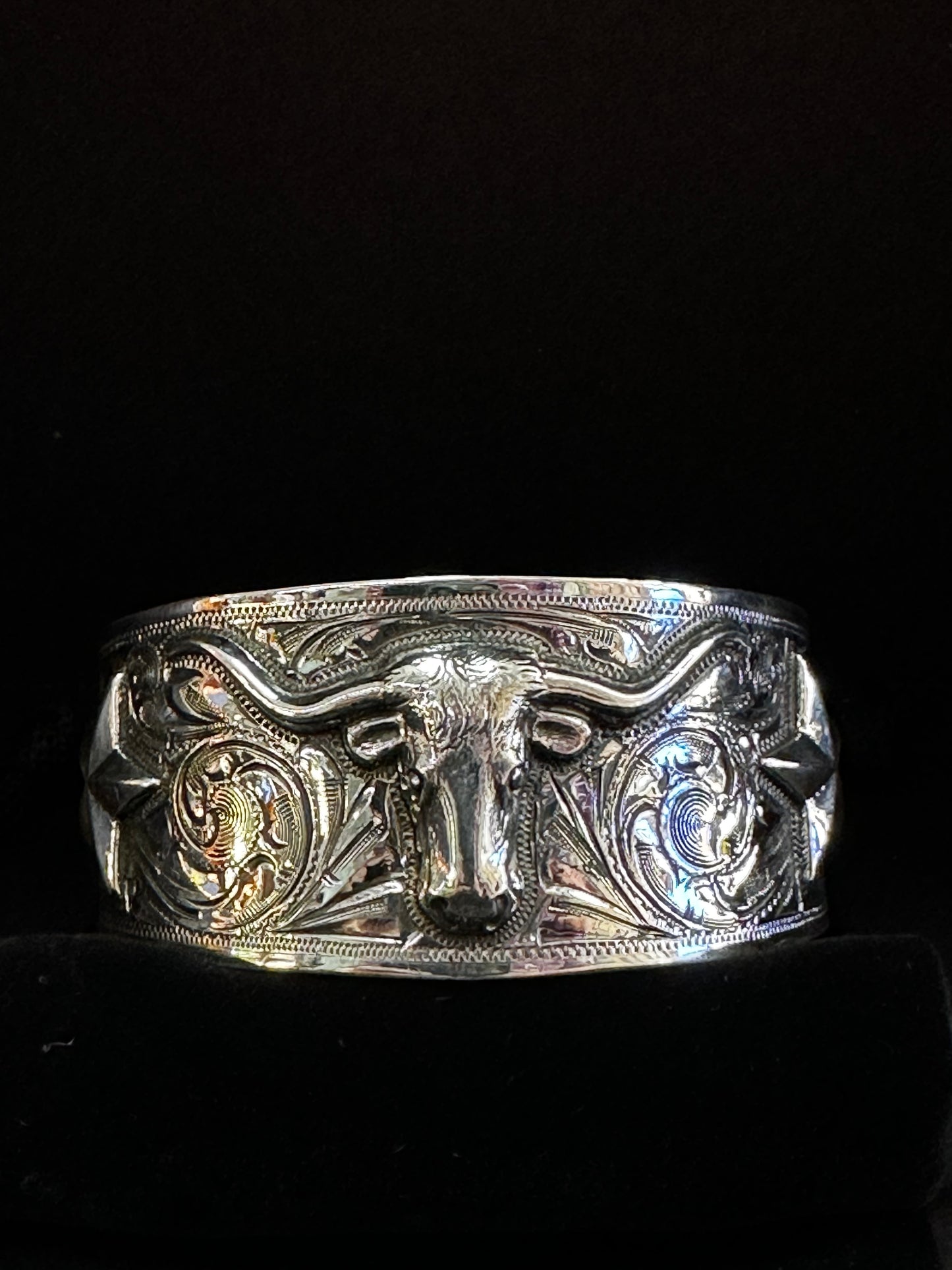Bohlin Custom Sterling Silver Longhorn Cuff Bracelet with Stars Overlay