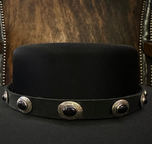 Navajo Onyx Sterling Concho Genuine Leather Hatband